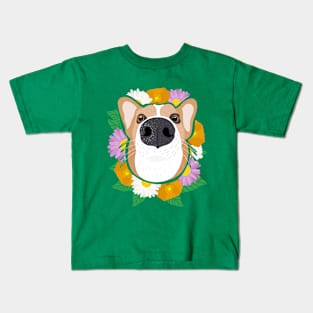 Corgi with Flowers Kids T-Shirt